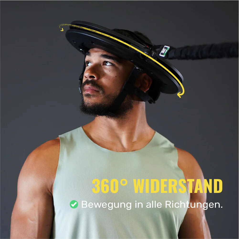 Athlet trainiert mit Iron Neck 3.0 mit 360 Grad Widerstand